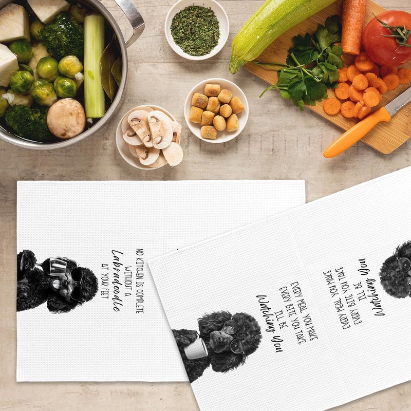 Mcehtle Funny Black Labradoodle Kitchen Towels Set of 2, Dog Kitchen Accessories, Coffee Station Decor, Dog Chef Gift Hand Towel, Dining Room Decorative Tea Towel Dish Towels 16x24 Inch - Image 5